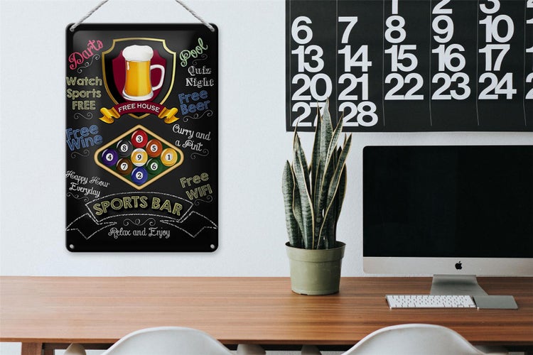 Blechschild Spruch 20x30cm sports bar Billard relax and enjoy
