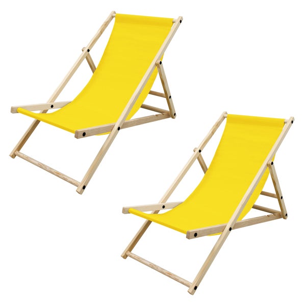 ECD Germany 2er Set Liegestuhl klappbar, Gelb, aus Holz, verstellbare Rückenlehne, 3 Positionen, bis 120 kg, Sonnenliege Gartenliege Strandliege Strandstuhl Holzklappstuhl, für Garten, Balkon & Strand