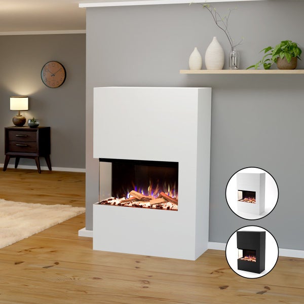 Glow Fire Elektrokamin 'Portia ' Linksoffen| LED Standkamin in grau mit Heizung (1500 W) | HxBxT: 140x90x45 cm
