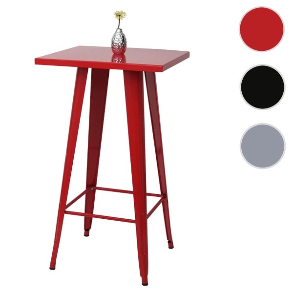 Roter Bistrotisch mit quadratischer Tischplatte und Fußstütze