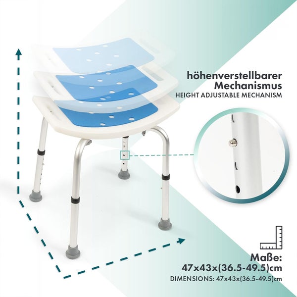 FLOORDIREKT Duschhocker Noah - Höhenverstellbar mit Anti-Rutsch-Gummifüßen - Bis 136 kg belastbar