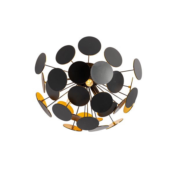 Deckenleuchte mit runden, schwarzen Metallplatten