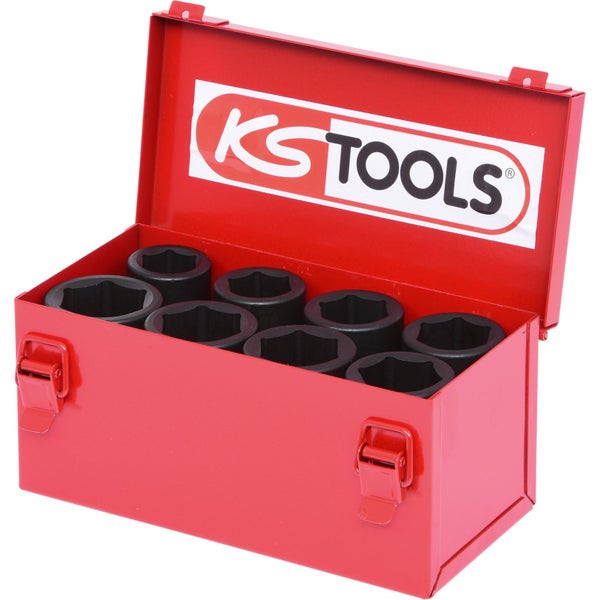 KS Tools Logo auf einem roten Werkzeugkoffer mit Steckschlüsseleinsätzen