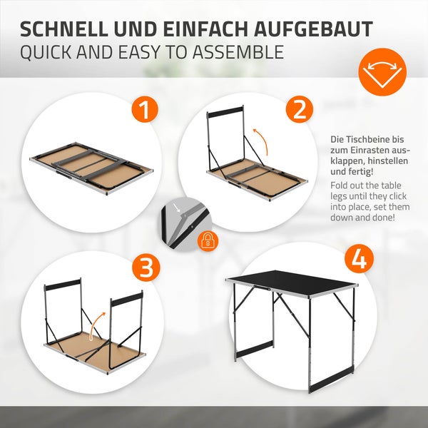 ECD Germany 3-teilig Tapeziertisch klappbar 100x60 cm, Schwarz, Alu Multifunktionstisch, höhenverstellbarer Mehrzwecktisch, Arbeitstisch bis 30 kg belastbar, Flohmarkttisch Campingtisch, mit Verbinder