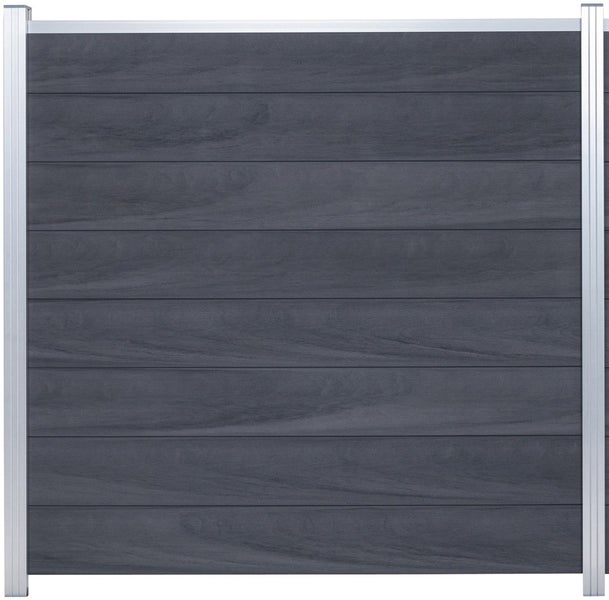 GartenLand WPC Zaun Advance Co-extrudiert ca. 180 x 180 cm Sichtschutz Steckzaun Greystone-Multicolor Holzstruktur Aluminium Silber Ohne Pfosten