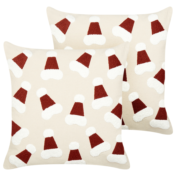Dekokissen 2er Set SUGARPLUM Baumwolle 45 x 45 cm Hellbeige Weihnachtsmotiv