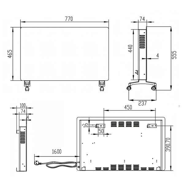 Technische Zeichnung eines Heizkörpers mit Maßangaben