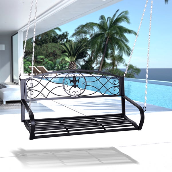 Outsunny Hollywoodschaukel, 2-Sitzer Gartenschaukel mit Ketten, 132 x 63 x 58 cm, Metall, Schwarz
