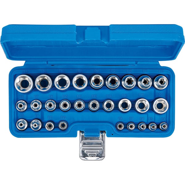 BGS Steckschlüssel-Einsatz-Satz E-Profil Antrieb Innenvierkant 6,3 mm 1/4 / 12,5 mm (1/2) SW E4 - E24 28tlg. - 70099