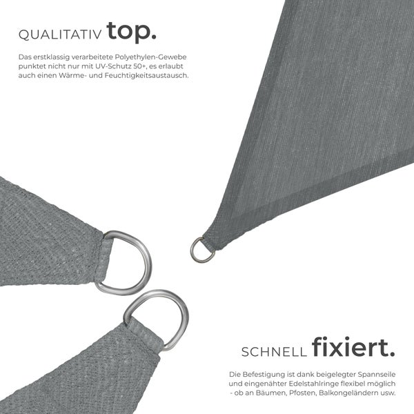 Sonnensegel tectake  inklusive Spannseile dreieckig mit UV-Schutz 50+ grau
