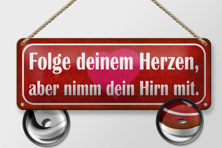 Blechschild Spruch 27x10cm folge deinem Herzen nimm Hirn Dekoration