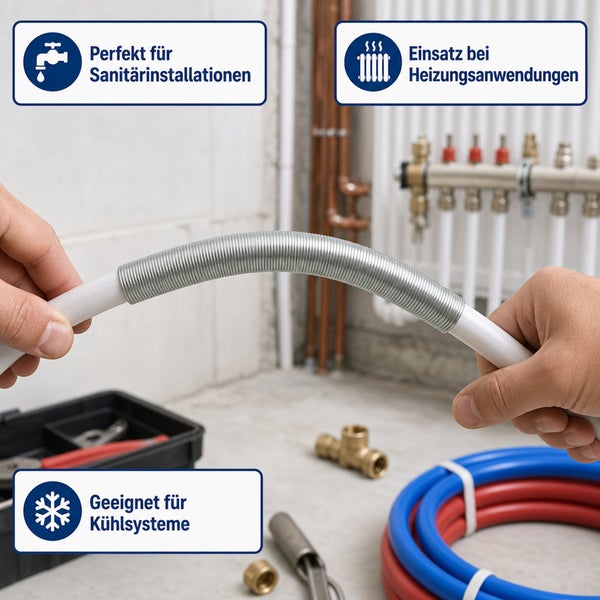Rohrbiegefeder für die Installation von Sanitär Heizung und Kühlsystemen mit Anwendungshinweisen