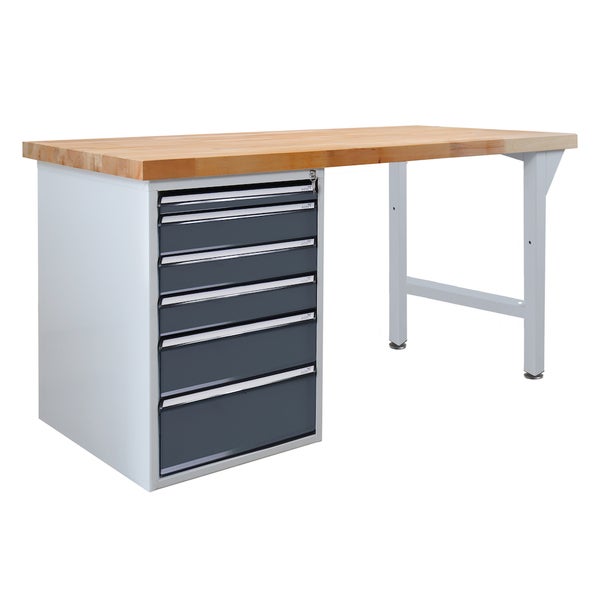 PROREGAL Werkbank Rhino Plus mit 6 Schubladen HxBxT 84 x 150 x 70 cm Traglast 500 kg Lichtgrau Anthrazitgrau