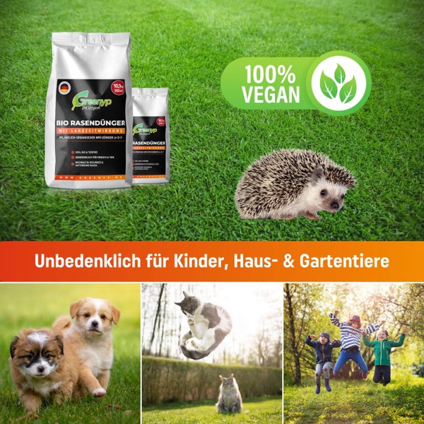 Greenyp Bio Rasendünger I 10,1kg für 250m² I Pflanzlich Organischer Rasendünger mit 3 Monate Langzeitwirkung I staubarm, tierfreundlich und Vegan