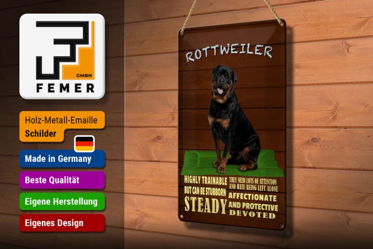 Blechschild Spruch 20x30cm Rottweiler Hund highly trainable