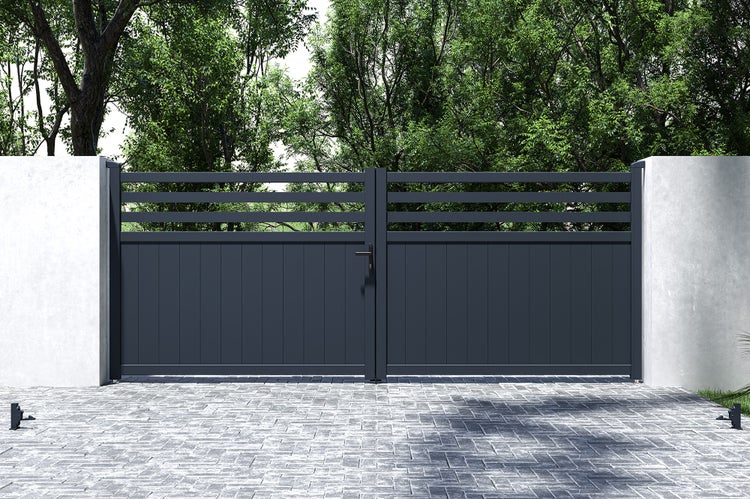 Doppelflügeltor aus Aluminium 4m NEVIS 400B160 Grau