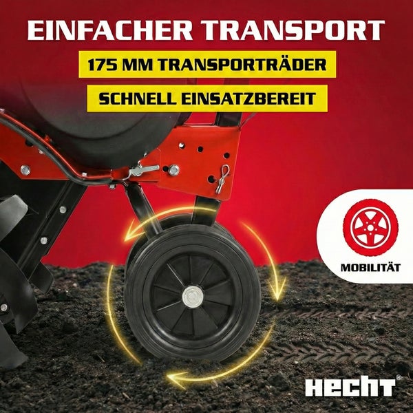 Hecht Motorhacke mit Transporträdern für einfachen Transport