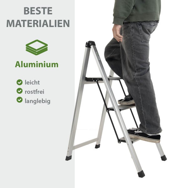 Aluminium Klapptritt mit einer Person auf den Stufen