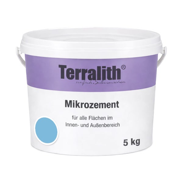 Terralith Mikrozement in Blau, 5 Kilogramm Eimer für Oberflächen im Innen- und Außenbereich.