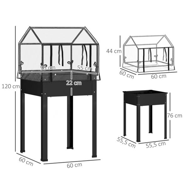 Outsunny Hochbeet mit Abdeckung, erhöhtes Kräuterbeet mit Ablauflöchern, Pflanzkasten aus Metall, wetterbeständig Gemüsebeet, Gartenbeet, Pflanzbeet für Garten, Balkon, 60 x 60 x 120 cm, Schwarz