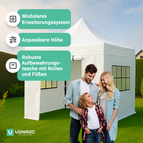 VONROC Pavillon 3x3m wasserdicht stabil - Partyzelt EasyUp System [3Min Aufbau] Popup Faltpavillon modular erweiterbar als Festival Zelt, Gartenpavillon