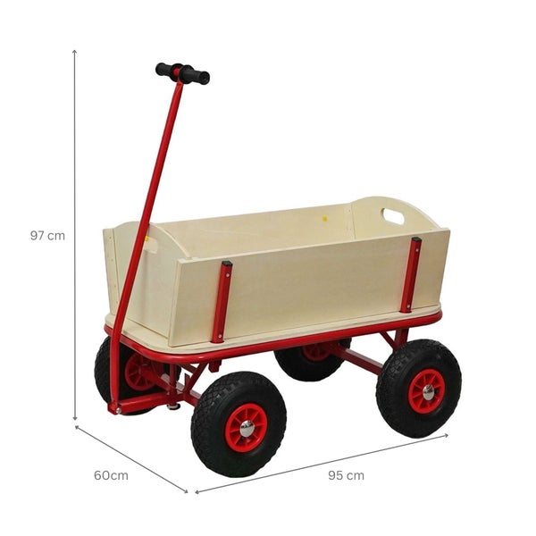 PROREGAL Profi Bollerwagen BOLLY HxBxT 97x90x60cm Traglast 150kg Luftbereifung Rot Handwagen