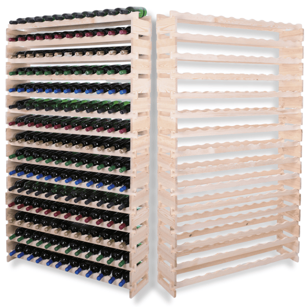 Weinregal VINOTECA FLEX PRO HxBxT 205x123x28cm 180 Flaschen auf 15 Ebenen Massives Kiefernholz Natur unbehandelt