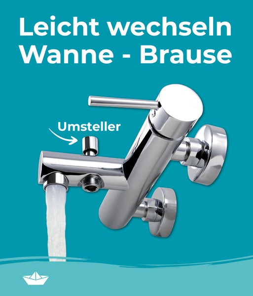Calmwaters® Badewannenarmatur, mit Umsteller und Wasserspar-Funktion, Einhebelmischer für Wanne, Messing, mit Keramikkartusche und Brauseanschluss, 13PZ6188