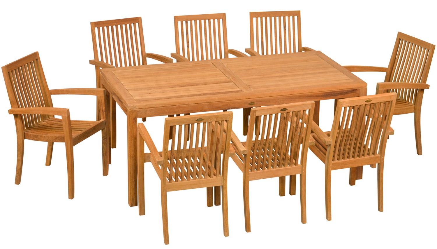 Teak Sitzgruppe 8 Stapelstühle 1 Tisch 180 x 90 cm premium Set