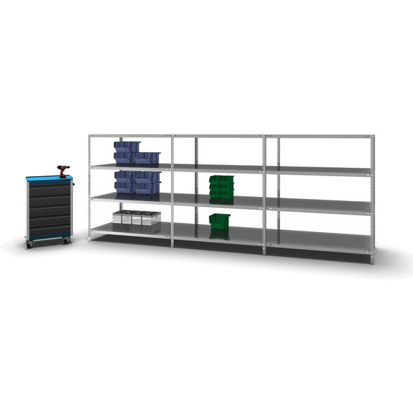 PROREGAL Fachbodenregal Schraubsystem Light-Duty Grundregal HxBxT 150 x 130 x 80 cm 4 Ebenen Fachlast 125 kg Beidseitig Nutzbar Verzinkt