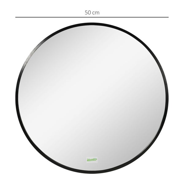 kleankin Badspiegel Ø50 cm Runder Spiegel Badezimmerspiegel mit Alurahmen Wandspiegel für Wohnzimmer, Schlafzimmer, Badezimmer, IP44, Schwarz