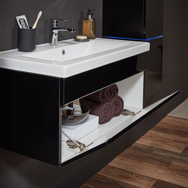 Home Deluxe - Badmöbel-Set - WANGEROOGE Schwarz - Large - inkl. Waschbecken und komplettem Zubehör - Breite Waschbecken: ca. 60 cm I Badezimmermöbel Waschtisch Badmöbelset