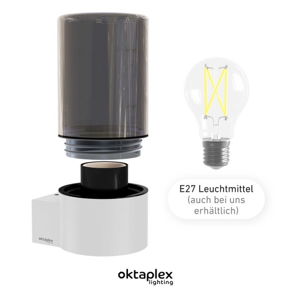 Puno Aluminium Wandleuchte außen IP44 E27 Fassung Rauchglas weiß Außenlampe Außenbeleuchtung 230V Wandlampe für Terrasse Balkon