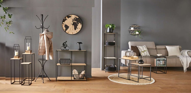 FRANK FLECHTWAREN | Beistelltisch Modern, 2er Set, METALL, HOLZ, 40 x 35 x 40 cm, 45 x 40 x 50 cm