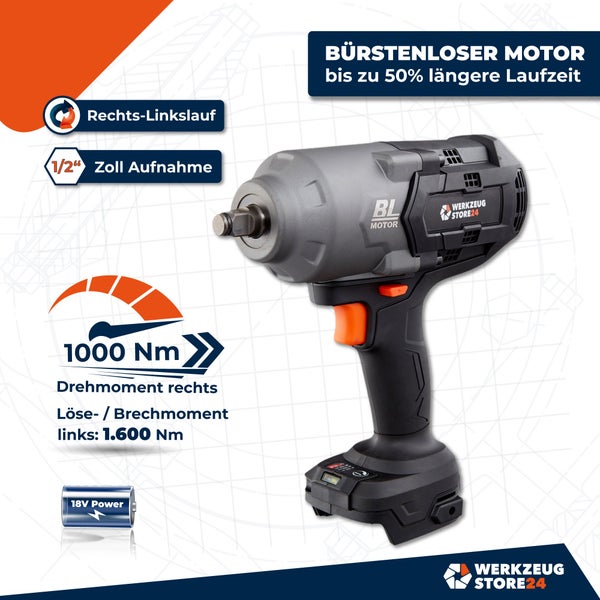 WS24 Akku-Drehschlagschrauber WDS 18V 1/2 1.600 NM / 1x 5,0 Ah Akku + Schnellladegerät inkl. Steckschlüsseleinsätze