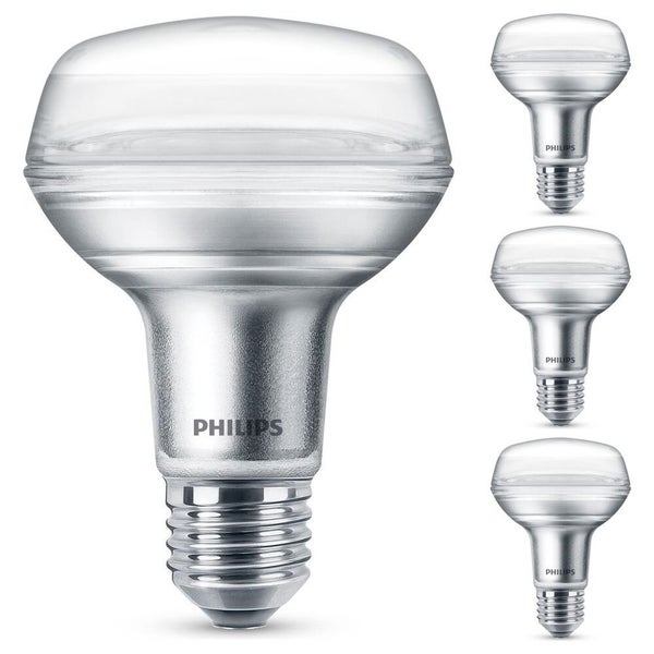Philips LED Lampe ersetzt 60W, E27 Reflektor R80, klar, warmweiß, 345 Lumen, nicht dimmbar, 4er Pack