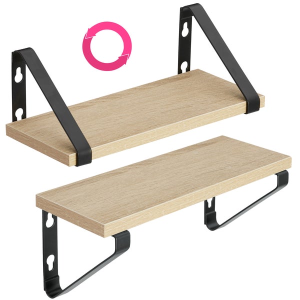 3er Set Wandregal tectake Cowell Höhe 12 cm Industrial Style Industrial Holz hell, Eiche Sonoma