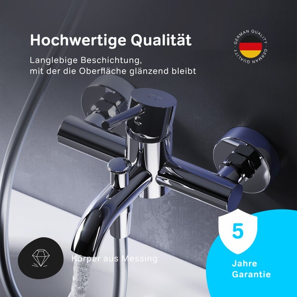 Wannenarmatur aus Messing mit fünf Jahren Garantie und deutschem Qualitätssiegel