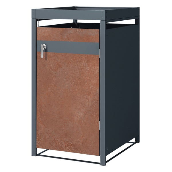 ML-Design Mülltonnenbox 1er mit Pflanzdach für 1 Mülltonne 240L 68x80x124 cm, Rost-Optik, Stahl, wetterfest, Abschließbare Mülltonnenverkleidung mit Tür, Müllbox Mülltonnecontainer Mülltonnenabdeckung