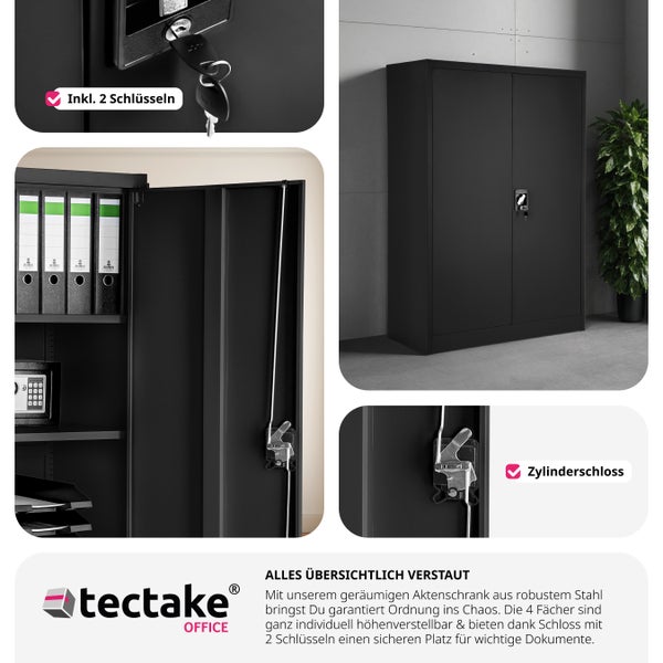 Aktenschrank tectake  140 x 90 x 40 cm aus pulverbeschichtetem Stahl schwarz