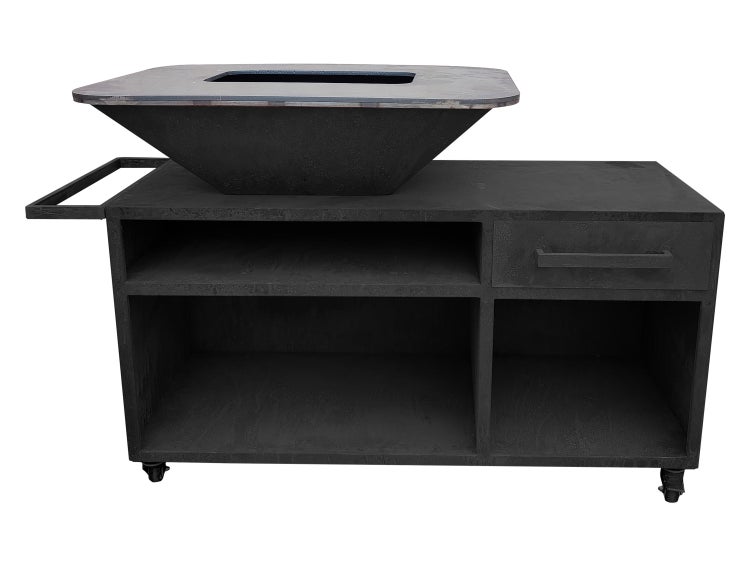 Grilltisch mit Schublade und Ablagefächern auf Rollen