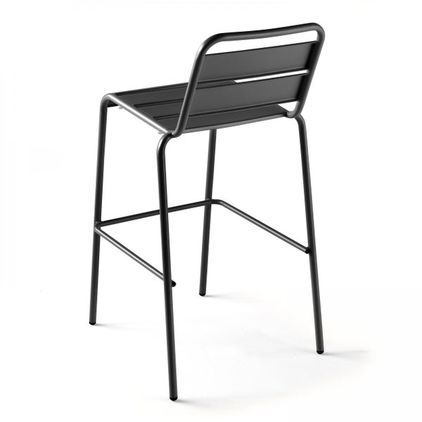 Moderner Barhocker aus Metall mit horizontalen Lamellen an Sitzfläche und Rückenlehne