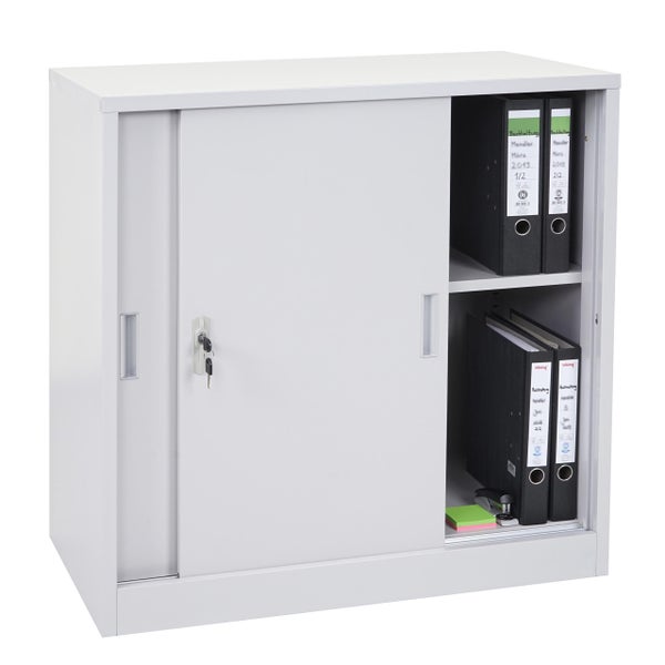 Schrank mit Schiebetüren und Aktenordnern