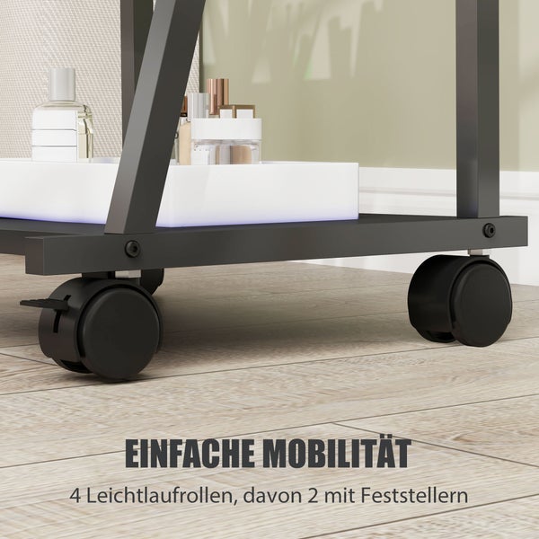 HOMCOM Ganzkörperspiegel, 42 x 155 cm Standspiegel mit Ablage, Stehspiegel mit Rolle, Bodenspiegel für Schlafzimmer, Wohnzimmer, Schwarz