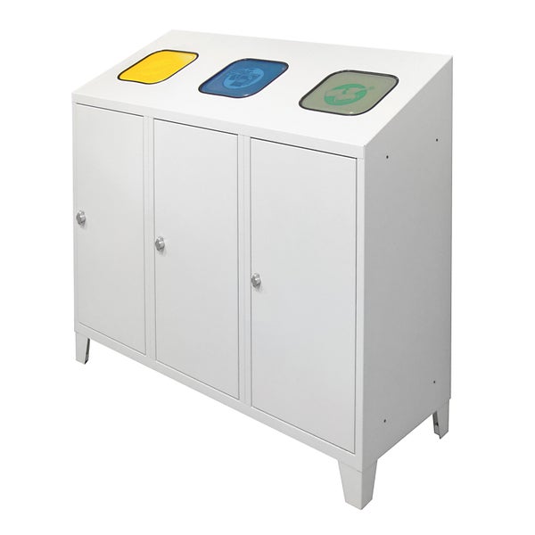 PROREGAL Recycling Abfallsammler mit verzinktem Behälter Trio HxBxT 122 x 120 x 45 cm 3x 120 Liter Lichtgrau