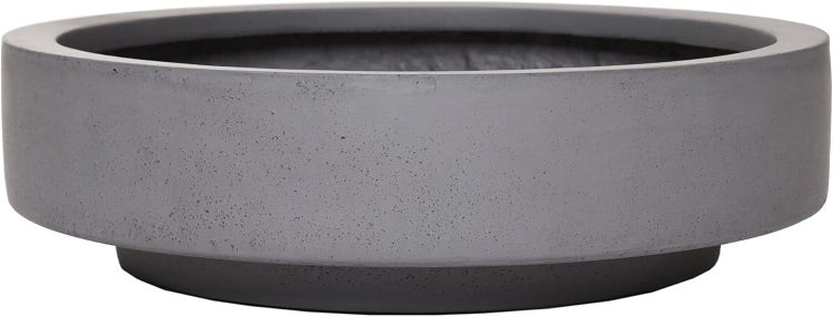 Runde graue Pflanzschale in Betonoptik.