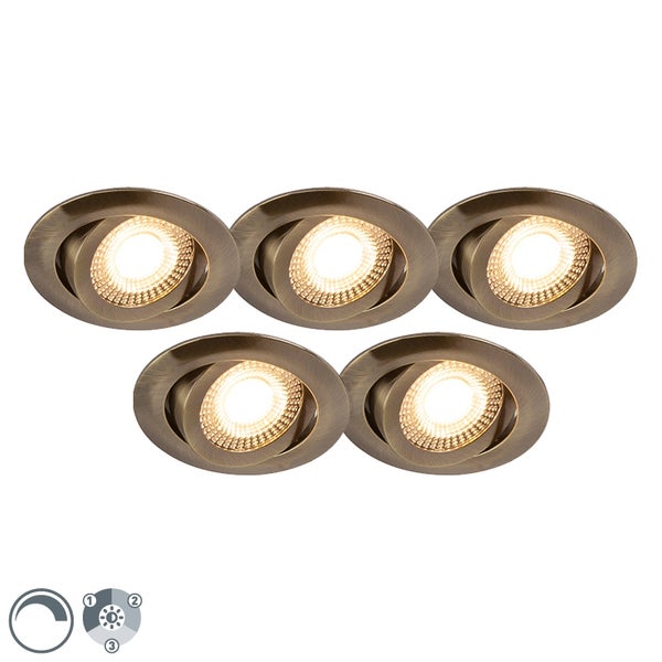 5er Set moderne Einbaustrahler Bronze inkl. LED 3-stufig dimmbar - Mio