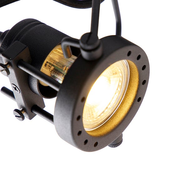 Detailaufnahme einer schwarzen Aufbaulampe mit LED Leuchtmittel.