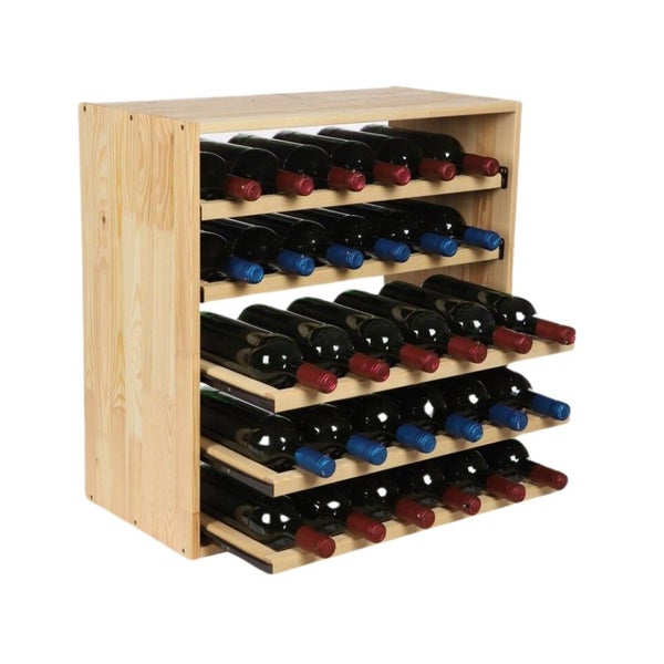 PROREGAL Modulares Weinregal Vincellar Mod HxBxT 60 x 60 x 30 cm Auszug Modul Für 30 Flaschen mit Ausziehbaren Ebenen Massives Kiefernholz Natur