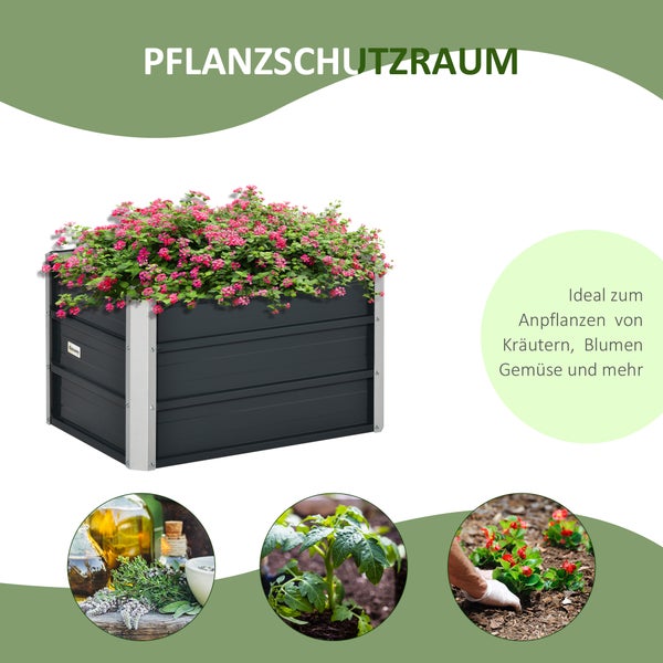 Outsunny Hochbeet aus Stahl Gartenbeet Pflanzkasten Blumenkasten Blumenkübel mit Handschuhe Dunkelgrau 66 x 47 x 40 cm